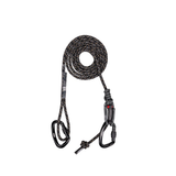 Latitude Outdoors 8mm Vaporline lineman's belt in black, coiled with two locking carabiners and friction hitch